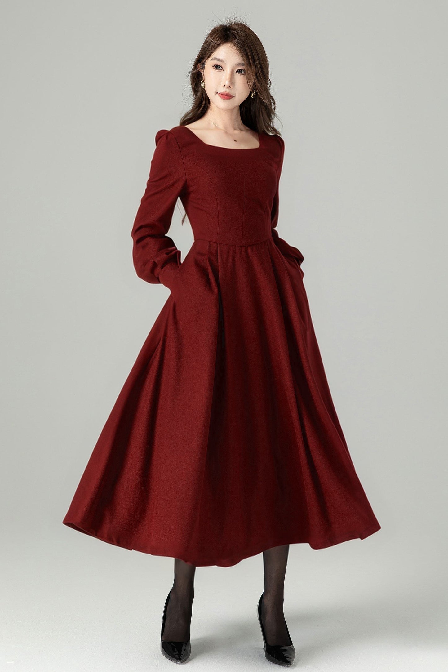 Long winter wool dress with pockets 5236