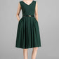 Sleeveless knee length green linen dress 2357