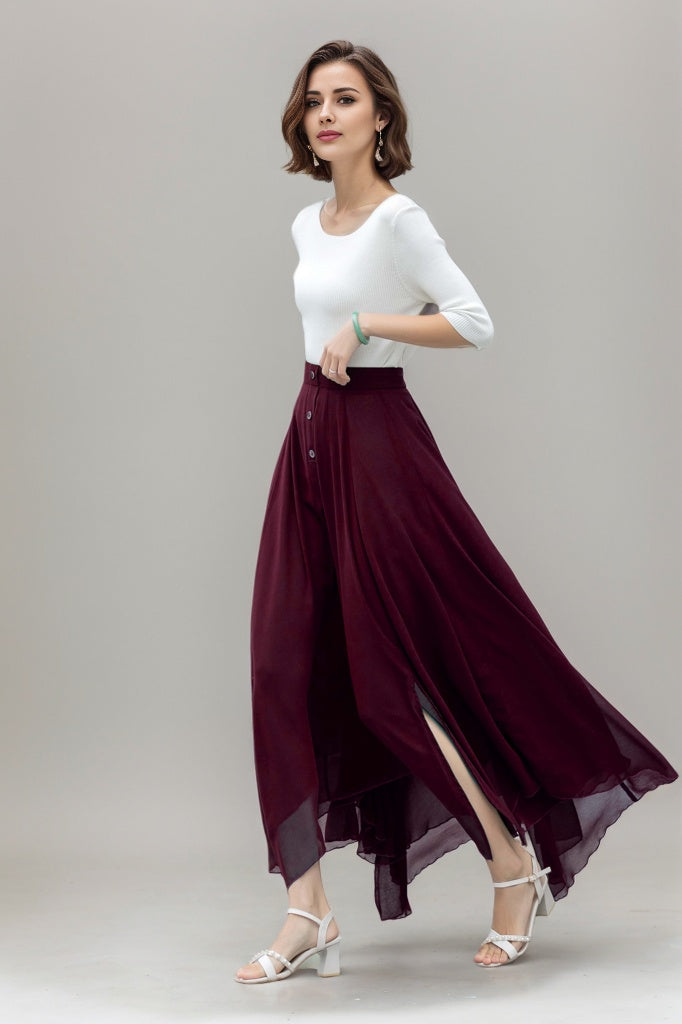 Vintage-Inspired Chiffon Midi Skirt With Flowing Hem | Xiaolizi  5918