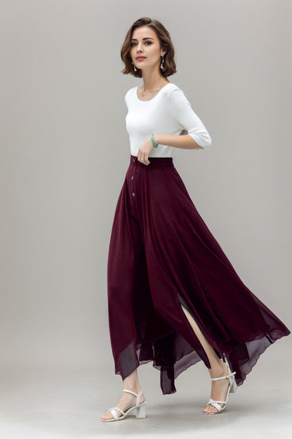 Vintage-Inspired Chiffon Midi Skirt With Flowing Hem | Xiaolizi  5918