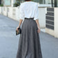 Gray Plaid Wool Maxi Skirt – Vintage High Waist Winter Skirt with Pockets 3106