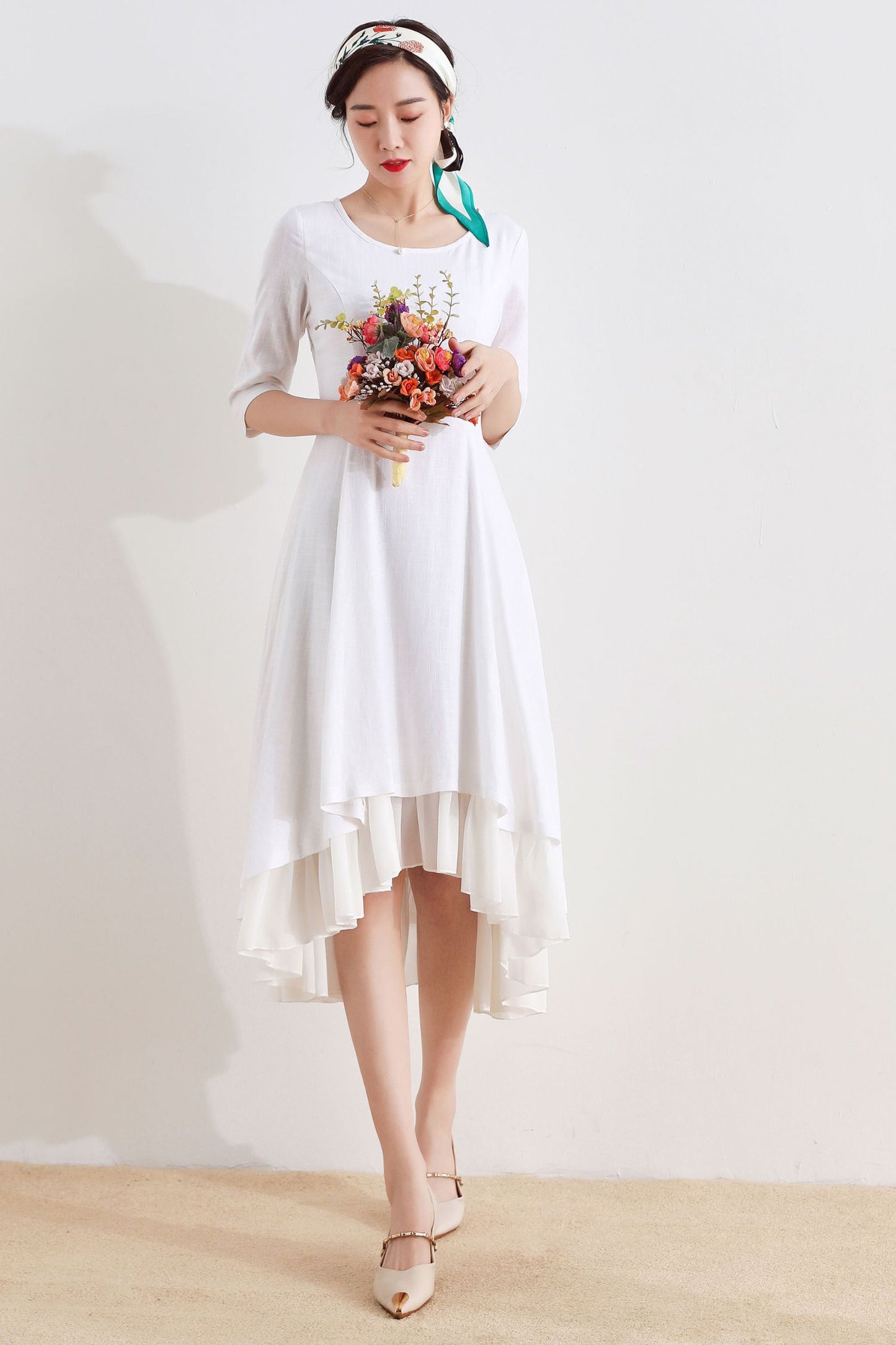 Little white dress with high low hem 2517