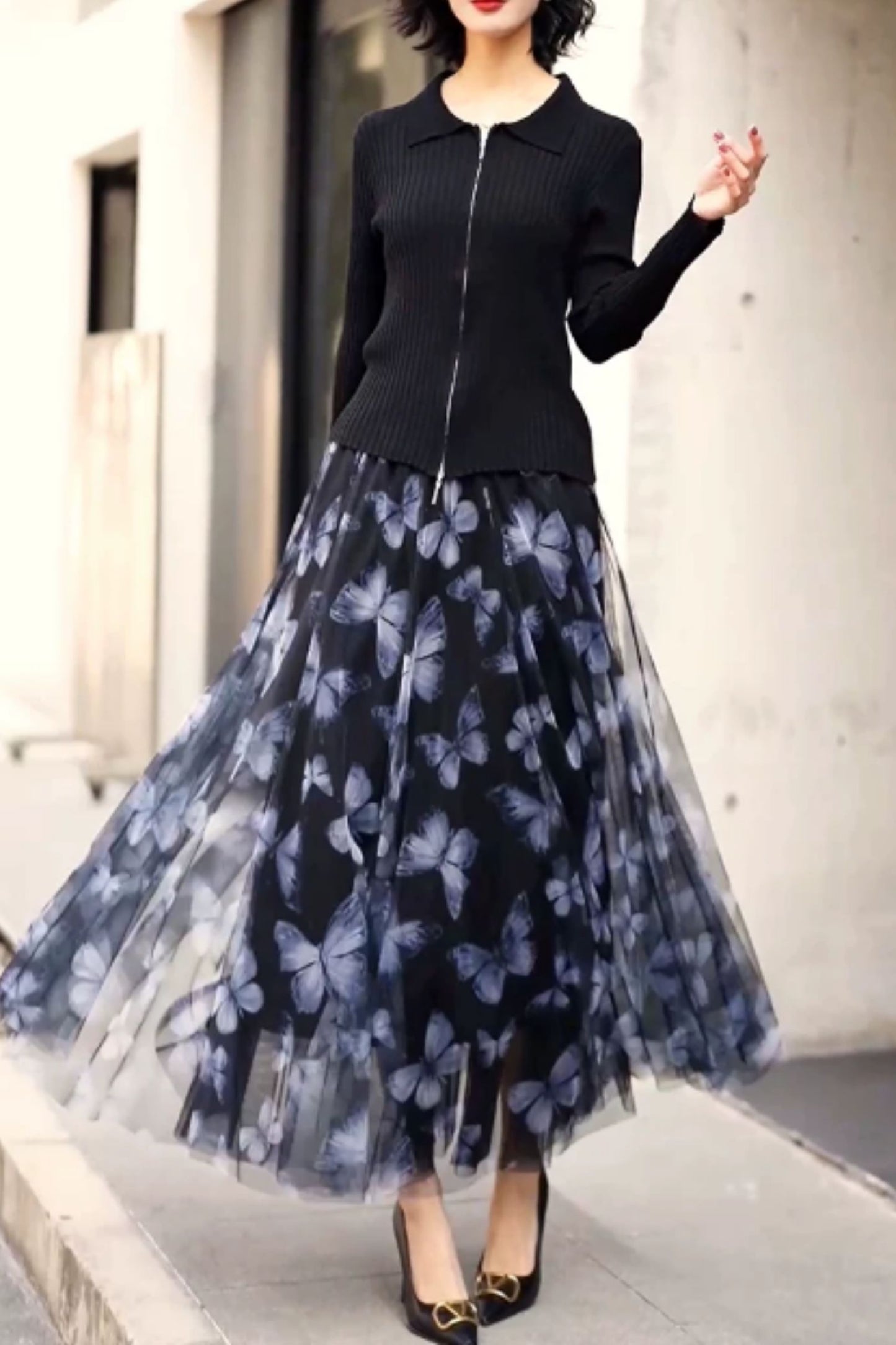 Butterfly Tulle Maxi Skirt with Elastic Waist | Xiaolizi 6823