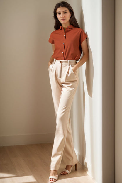 Short sleeves summer linen shirt top 5119