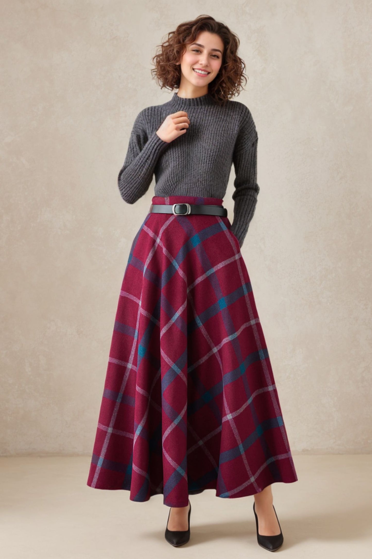 Long wool plaid skirt for women 5257