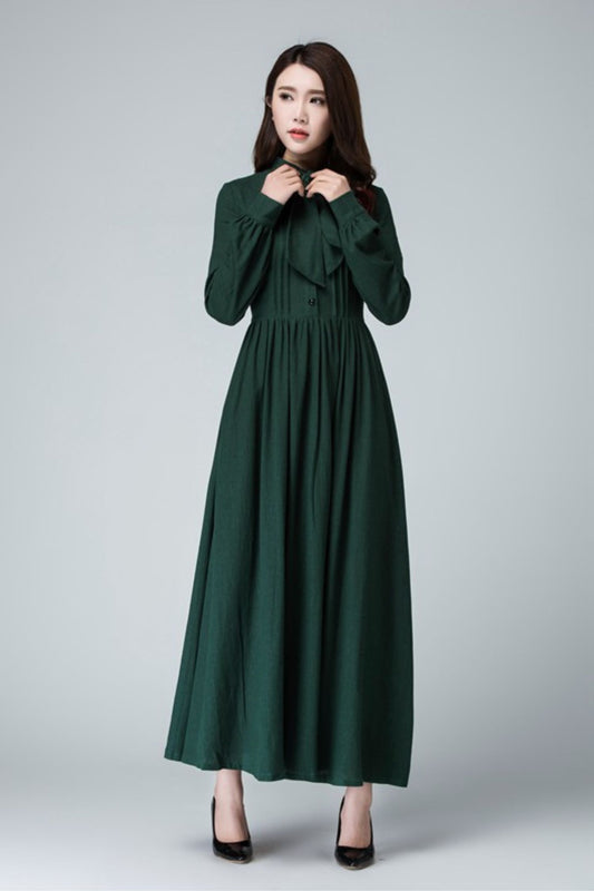 Handmade long sleeve shirt dress in green 1455