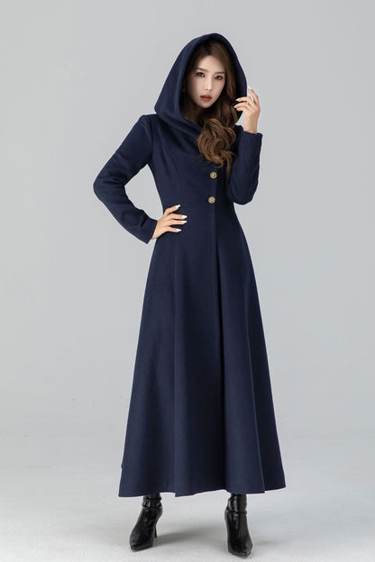 Vintage Wool Blend Hooded Coat – Handmade Winter Overcoat with Lining | Xiaolizi 4662