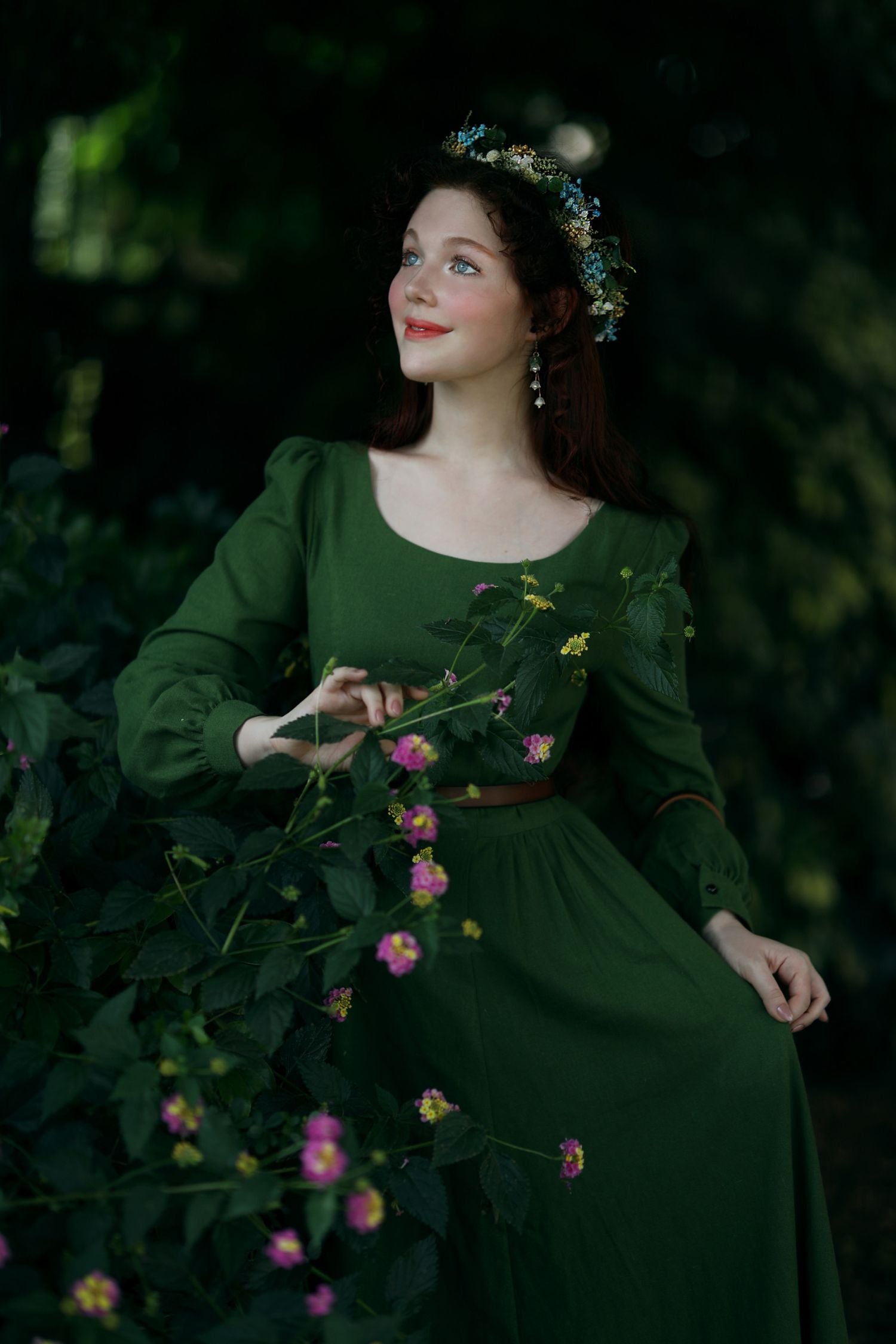 Long sleeve Cottagecore green linen dress 2721 Xiaolizi Long sleeve Cottagecore green linen dress 2721 Xiaolizi