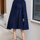 Blue Wool cape coat with stand collar 2487