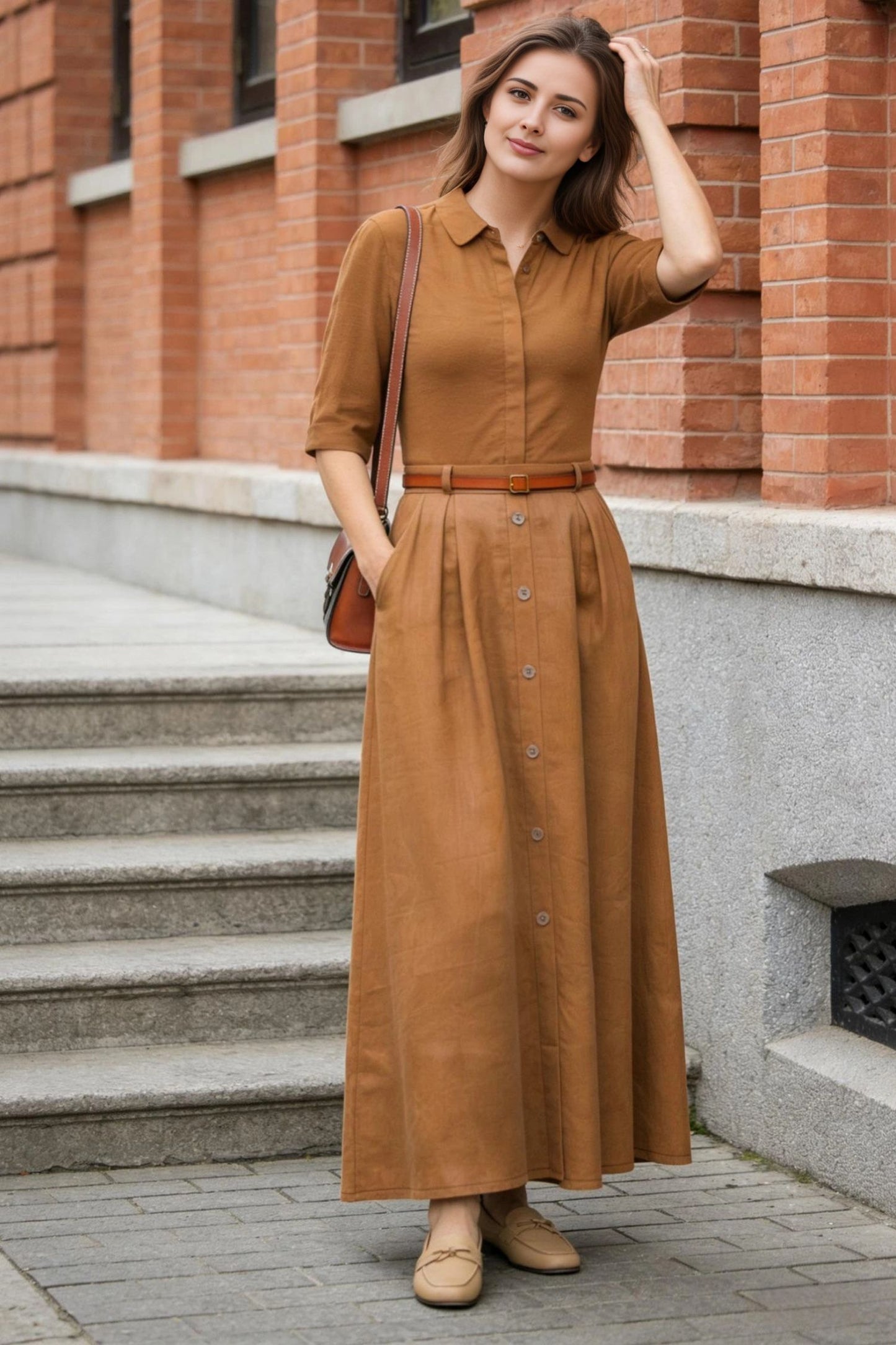 Yellow Linen Maxi Skirt - High Waist A-Line | Xiaolizi 6767