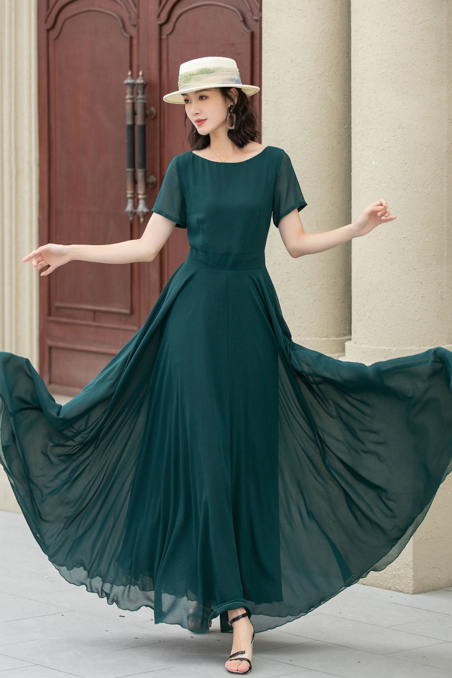 Fit and flare green summer chiffon dresses 5144 Xiaolizi Fit and flare green summer chiffon dresses 5144 Xiaolizi