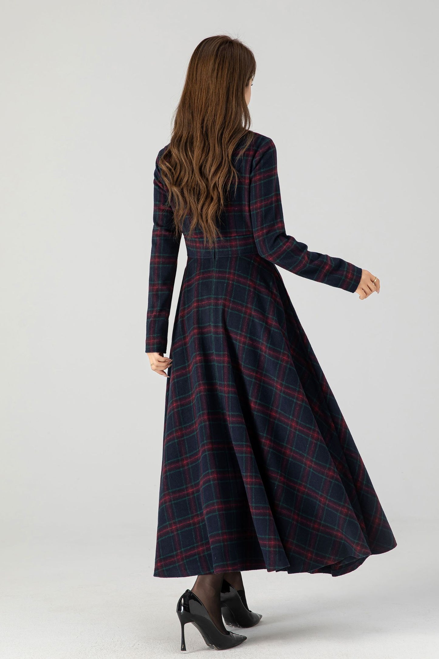 Tartan fit and flare wool maxi dress 5266