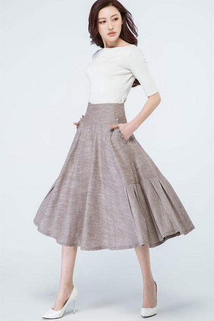 swing midi linen dress with detailed pocket 1690