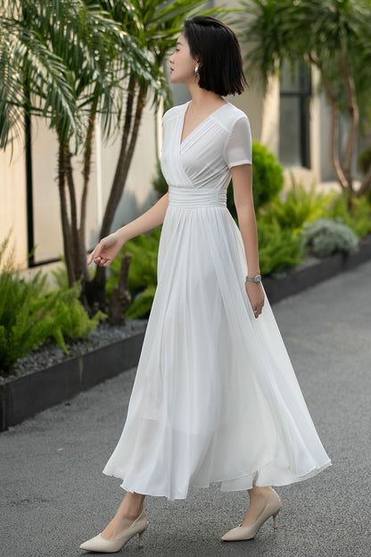 Handmade White Chiffon Maxi Dress – Vintage Empire Waist Dance Dress 6662