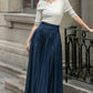 Navy Blue Linen Maxi Pleated Skirt 5688