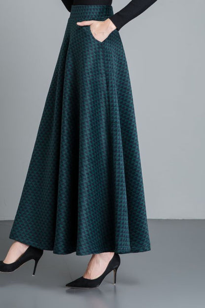 Plaid a line winter wool skirt women 6216