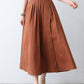 Orange Linen Midi Skirt with Pocket 2887
