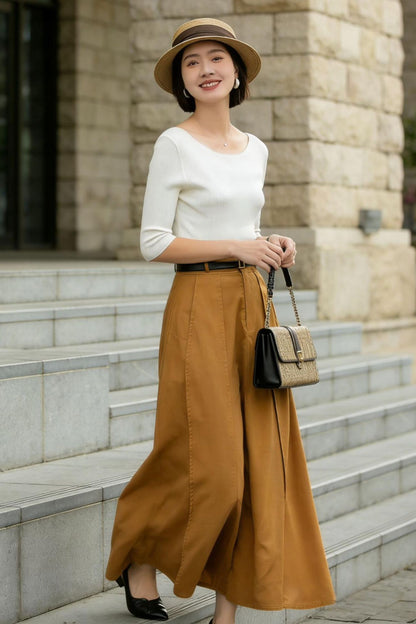 Brown Linen Maxi Skirt – High Waist A-Line Long Linen Skirt 6777