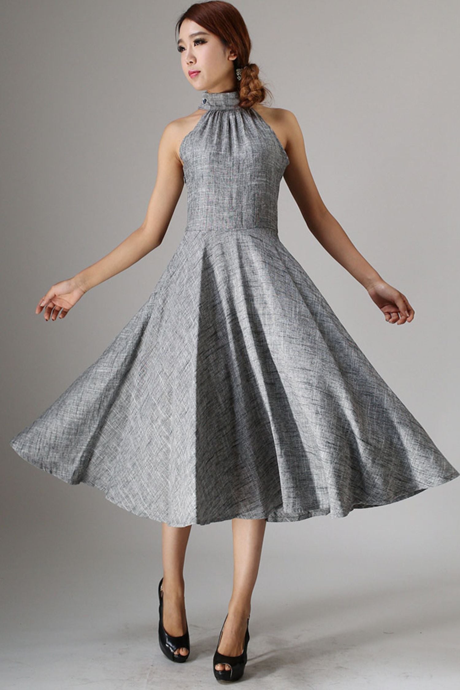 Sleeveless gray midi summer linen dress 988 Xiaolizi Sleeveless gray midi summer linen dress 988 Xiaolizi