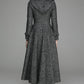 Hooded maxi wool dress coat with ruffle detail 1369#