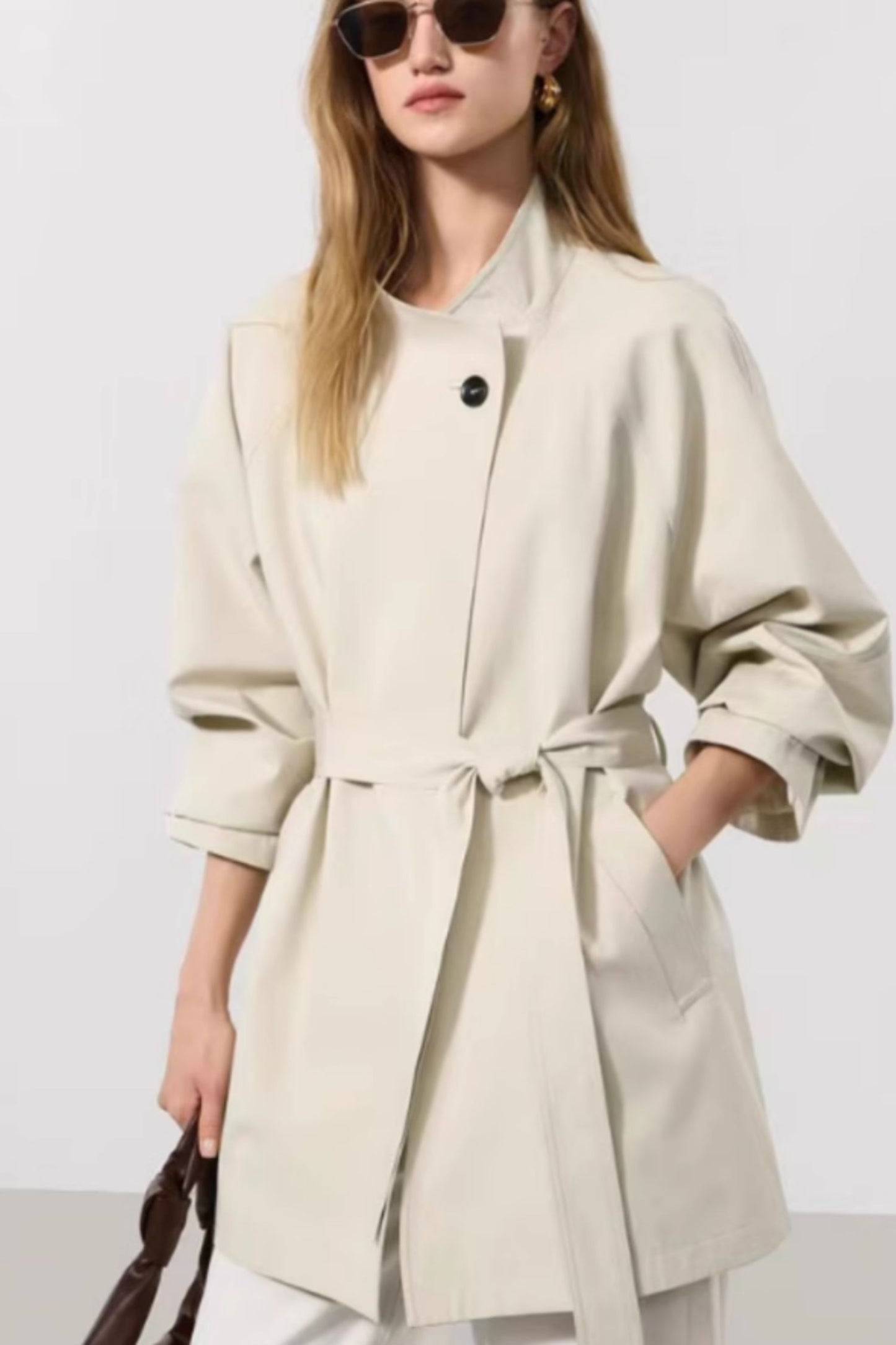 Beige womens short trench coat 5375