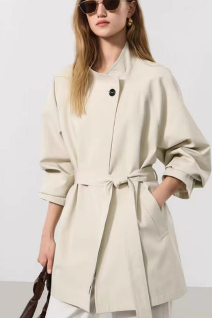 Beige womens short trench coat 5375