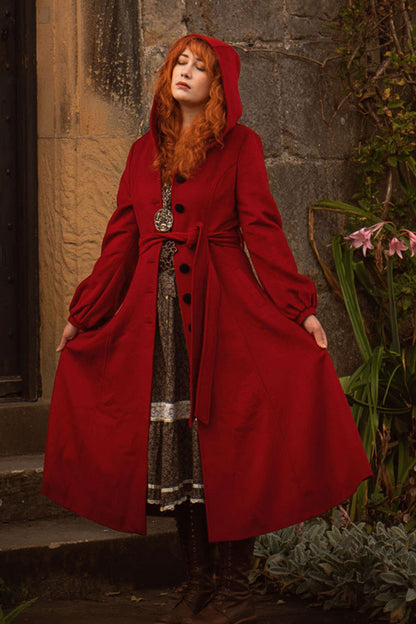 Lantern sleeve hooded wool coat 3161
