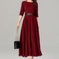 Swing red midi summer linen dress 4908