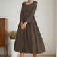 Elegant Brown Linen Midi Dress 5515