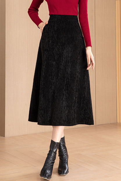 Midi black autumn/winter skirt women 6195