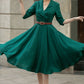 Green swing linen midi dress women 5677