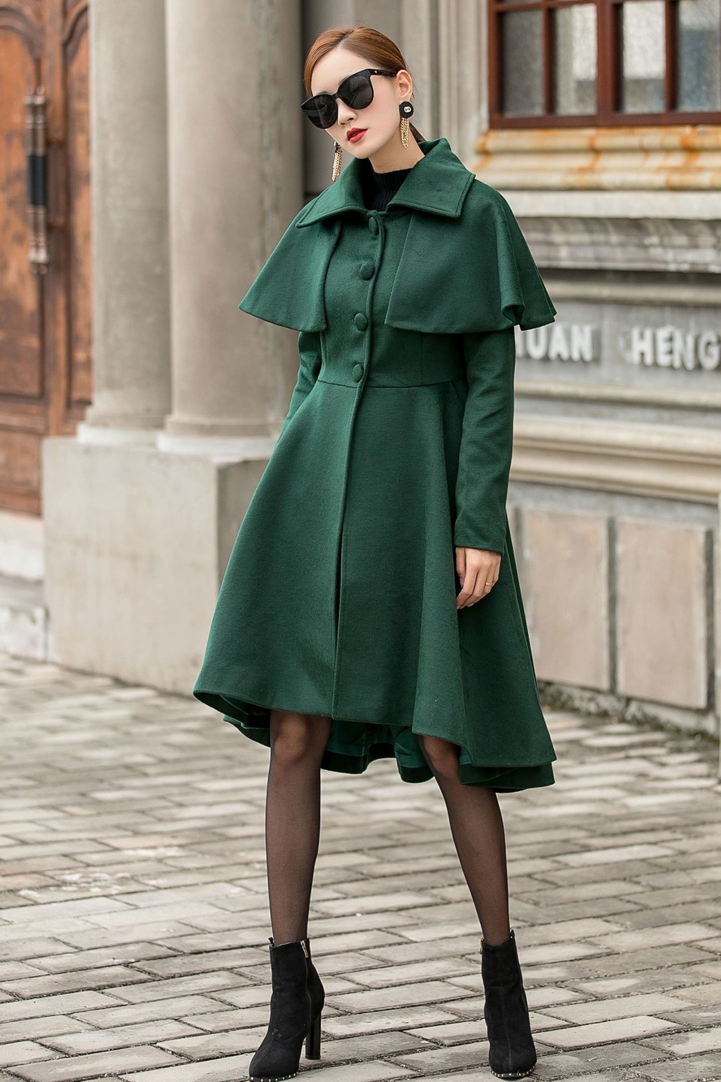 Vintage Inspired Green Winter Wool Coat 3143