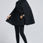 Black wool cape coat with self tie belt 2278