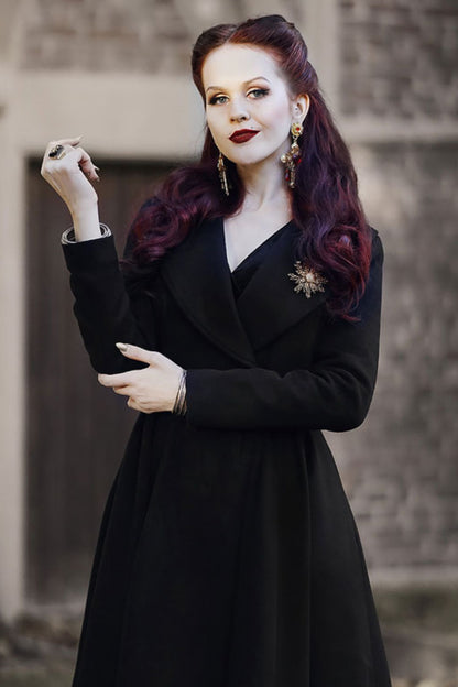 Vintage Black Wool Blend Coat – Elegant Double-Breasted Fit & Flare Maxi Coat | Xiaolizi 3394