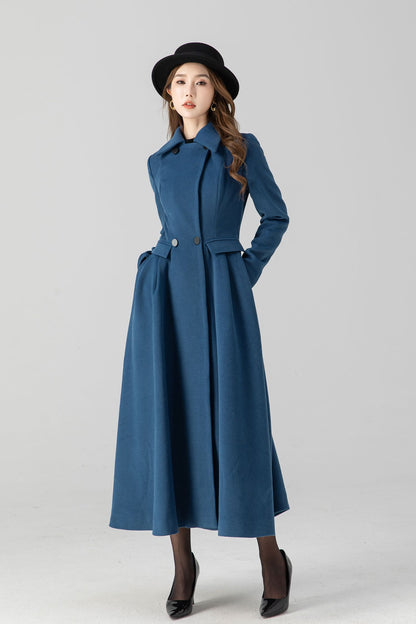 Vintage inspired blue midi winter wool coat 4667