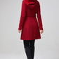 Women's Hooded Wool Coat - Double Breasted Red Winter Coat 5612