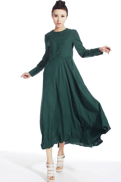 casual dress woman Maxi linen dress long sleeve dress in dark green (5 Xiaolizi casual dress woman Maxi linen dress long sleeve dress in dark green (5 Xiaolizi