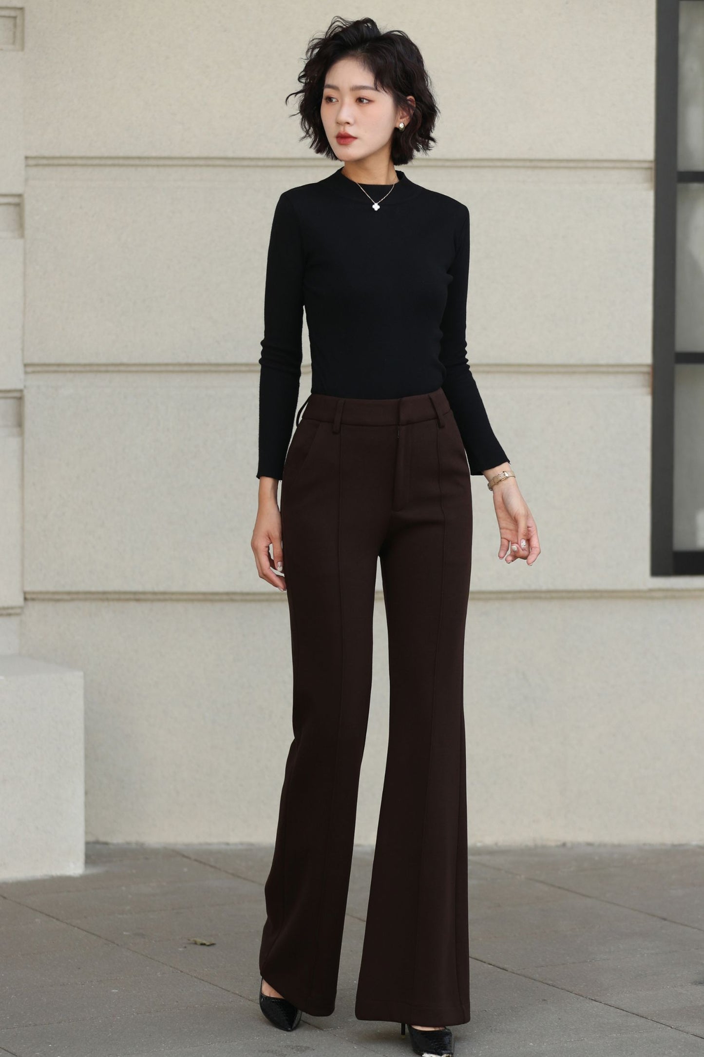 Brown Wool Pants – Handmade Tailored Women’s Wool Trousers for Autumn and Winter 6538