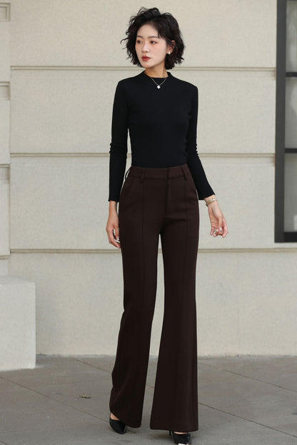 Brown Wool Pants – Handmade Tailored Women’s Wool Trousers for Autumn and Winter 6538