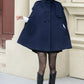 Blue Hooded Wool Cape Coat Women 5353