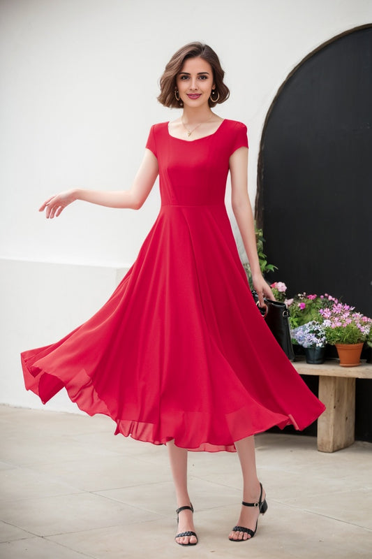 Fit and flare bohemian maxi chiffon dress 5176