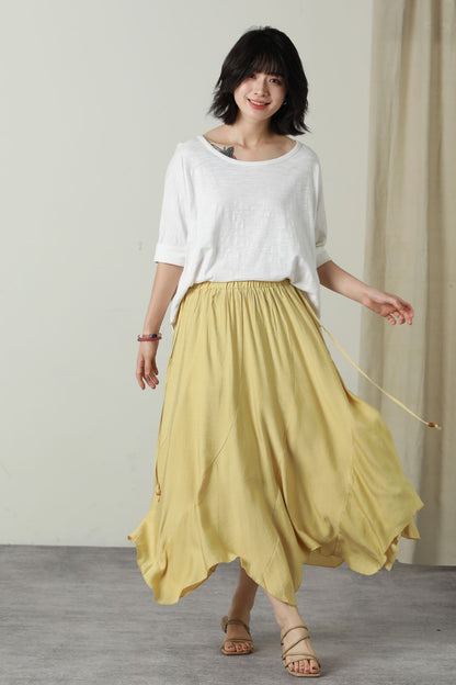 Irregular elastic waist linen skirt women 6180 - S #CK2500598