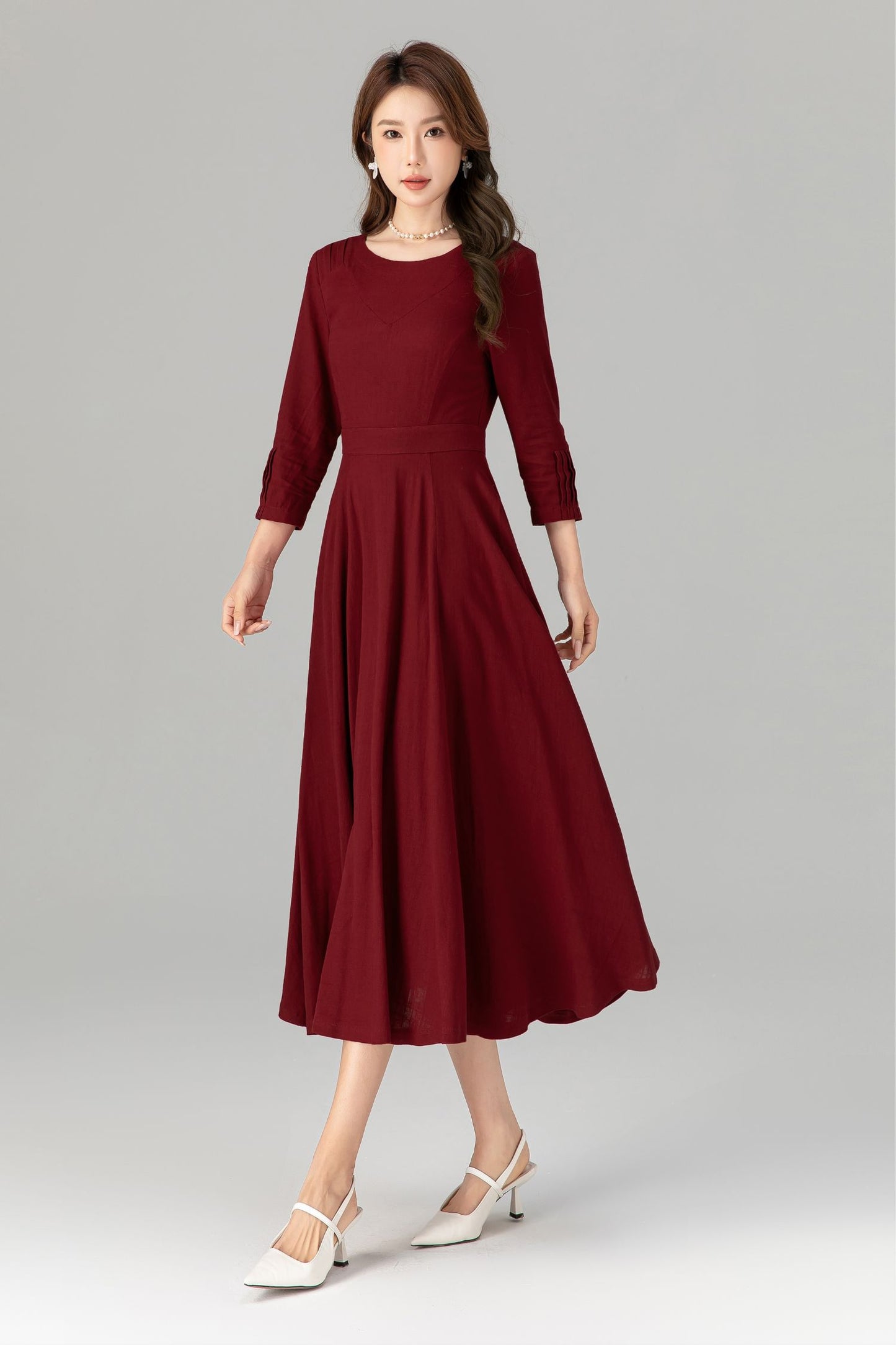 Fit and flare womens spring linen dresses 4910