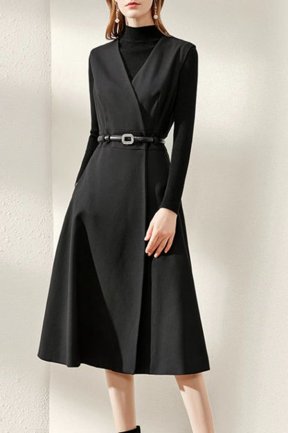 Burgundy Wool Blend Midi Dress – Sleeveless V-Neck Winter Dress with Pockets 5278