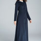 Navy blue maxi wool coat with hood 1637#