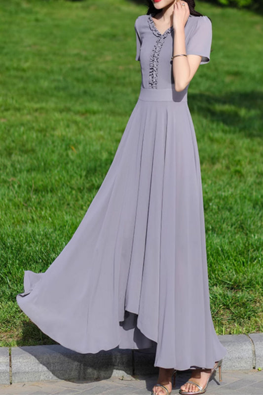 Gray irregular maxi summer chiffon dress 5088