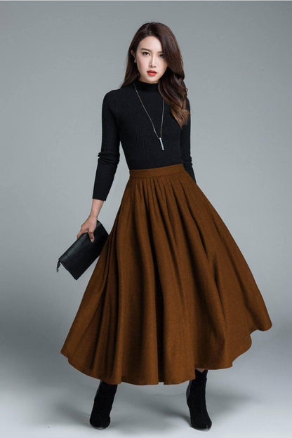 Maxi brown vintage inspired wool skirt 5209