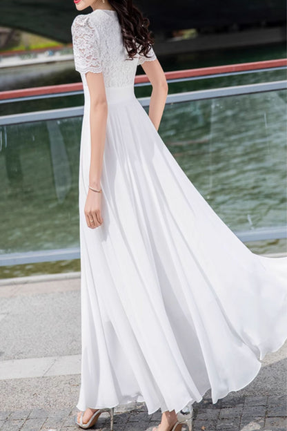 White prom chiffon and lace wedding dress 5027