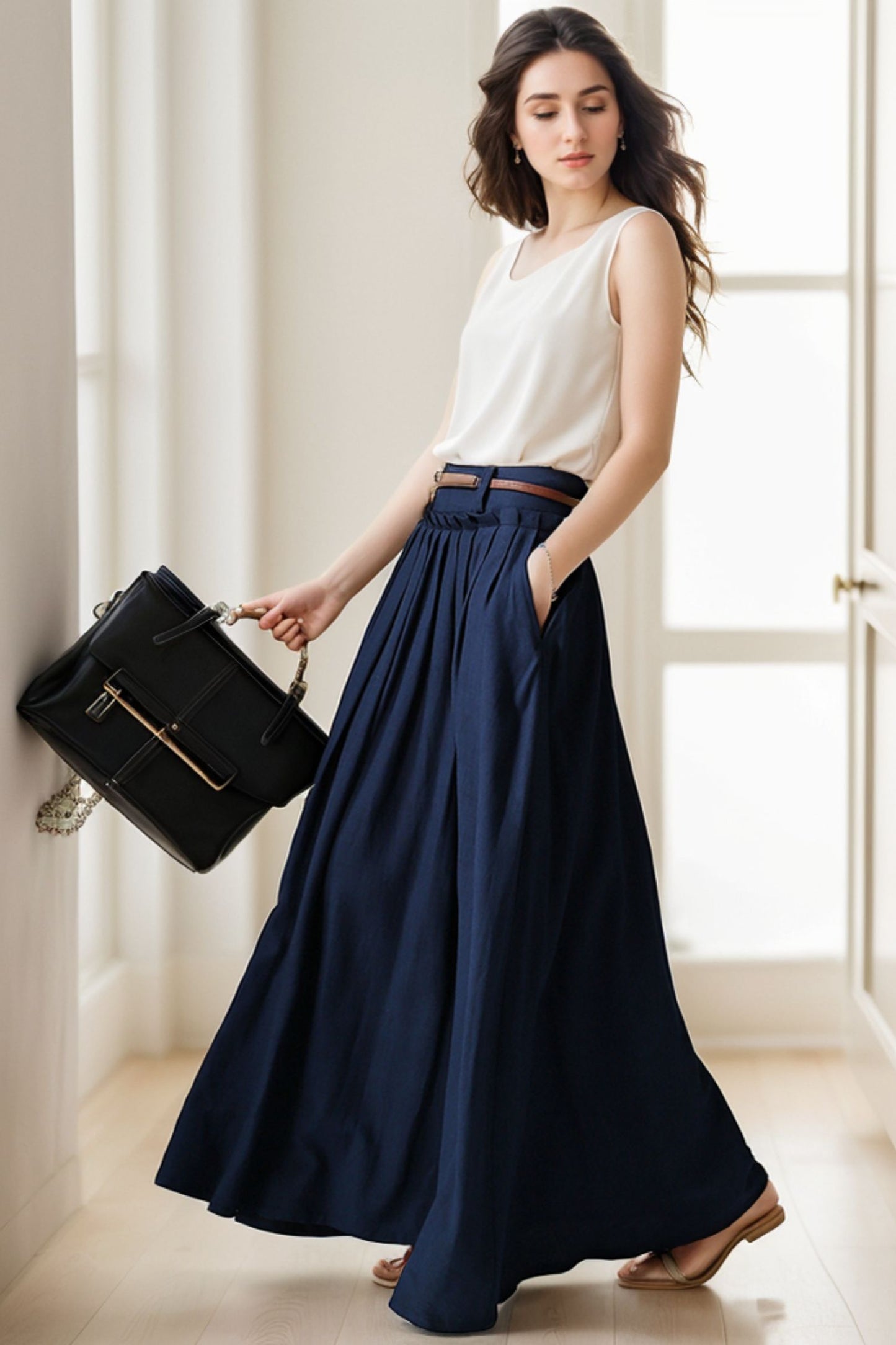 Swing Long Linen Maxi skirt for women 5132