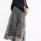 Black flower printed long lace skirt 5583